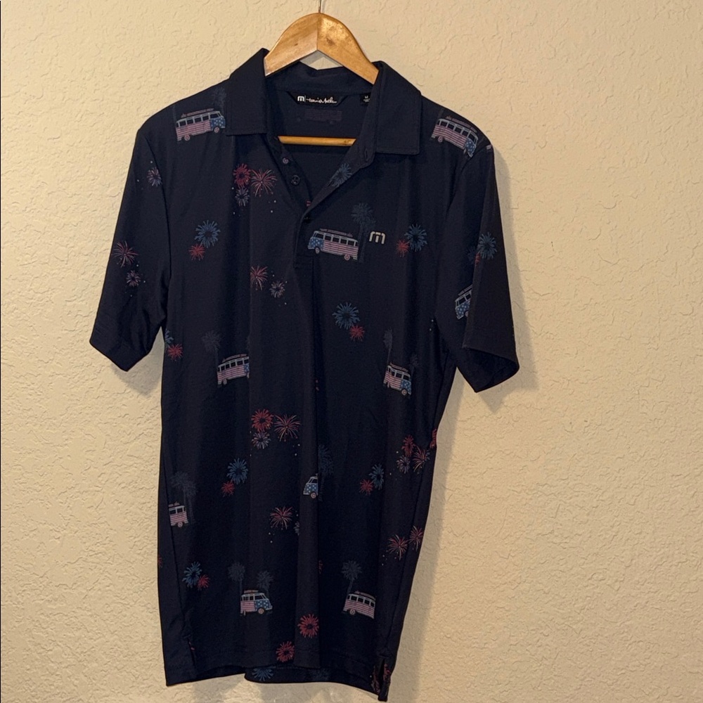 Travis Mathew Navy Polo with Patriotic Design medium